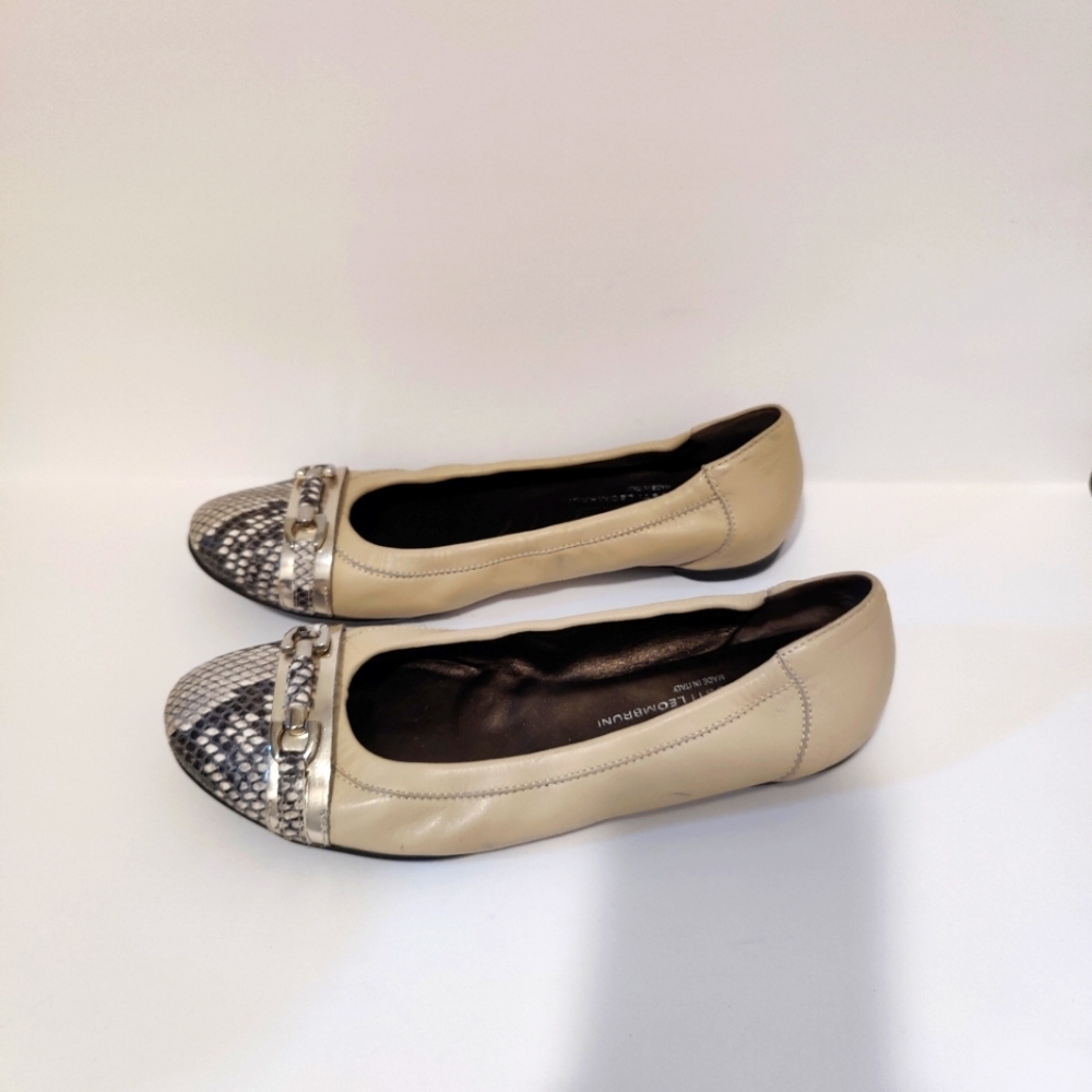 AGL Snake Print Cap Toe Leather Buckle ballet flat